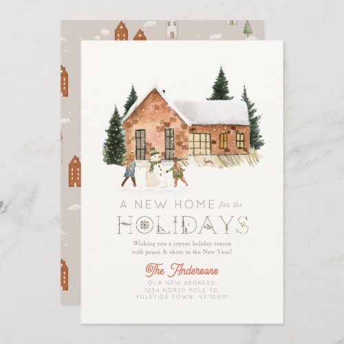 New Home Brick House Snowman Winterscape Christmas Holiday Card