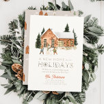 New Home Brick House Snowman Winterscape Christmas Holiday Card<br><div class="desc">This cute "a new home for the holidays" Christmas holiday card features a little brick house,  two people,  snowman and trees in snow. The reverse side features a light brown background with house patterns. Personalize it for your needs. You can find matching products at my store.</div>