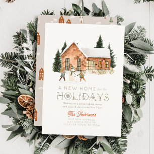 New Home Brick House Snowman Winterscape Christmas Holiday Card