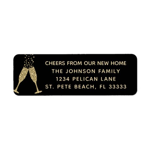 New Home Champagne Toast Gold Black Return Address Label