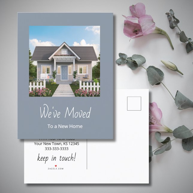 New Home Change of Address Simple Photo Gray  Announcement Postcard (Creator Uploaded)