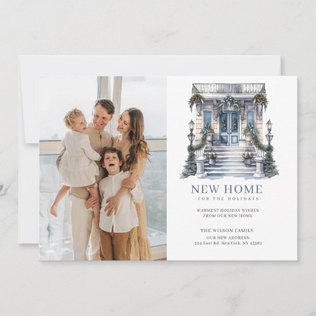 New Home Christmas Door Moving Photo Holiday Card (Front)