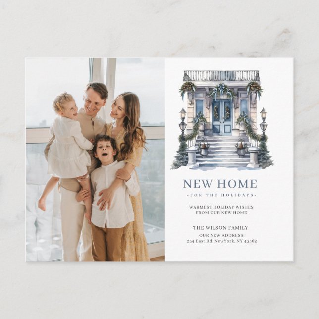 New Home Christmas Door Moving Photo Holiday Postcard (Front)