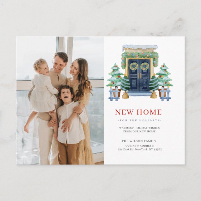New Home Christmas Door Moving Photo Holiday Postcard (Front)