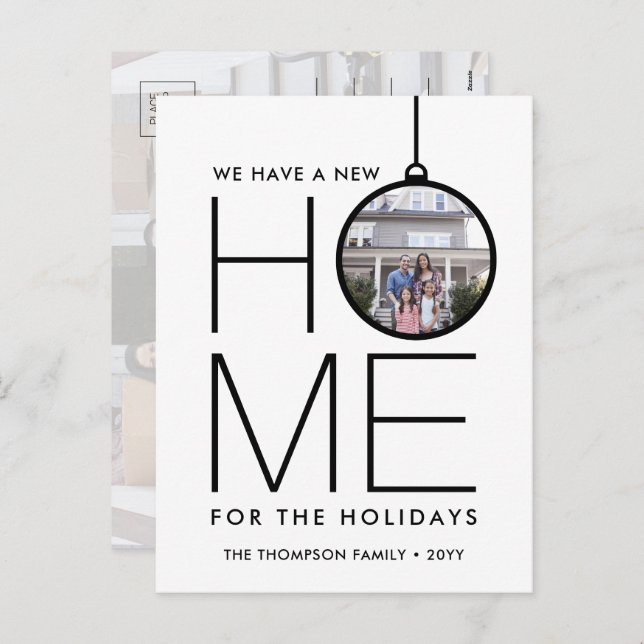New Home Christmas Ornament 2 Photo Modern Holiday Postcard (Front/Back)