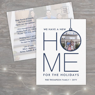 New Home Christmas Ornament 2 Photo Navy & White Holiday Postcard