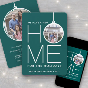 New Home Christmas Ornament 2 Photo Teal Green Holiday Card
