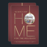 New Home Christmas Ornament Red & Gold 2 Photo Holiday Card<br><div class="desc">There's no place like a new home for the holidays! Share the joyful news of your new address as well as two of your favorite photos with an elegant burgundy and gold moving announcement card. Text on this template is is simple to customize. (IMAGE PLACEMENT TIP: An easy way to...</div>