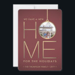 New Home Christmas Ornament Red & Gold 2 Photo Holiday Card<br><div class="desc">There's no place like a new home for the holidays! Share the joyful news of your new address as well as two of your favorite photos with an elegant burgundy and gold moving announcement card. Text on this template is is simple to customize. (IMAGE PLACEMENT TIP: An easy way to...</div>