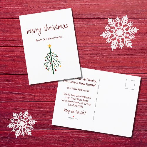 New Home Christmas Tree Festive Moving   Announcement Postcard