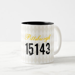 New Home CITY ZIP CODE Moving Harlequin Diamonds Two-Tone Coffee Mug