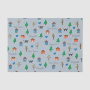 New Home Congrats Pattern with Houses and Trees Tissue Paper
