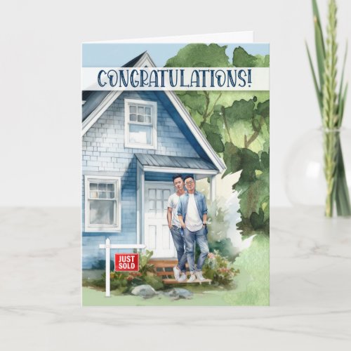 New Home Congratulations Asian American Gay Couple Card