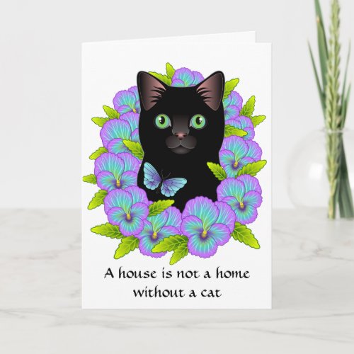 New Home Congratulations Card _ Floral Cat cute