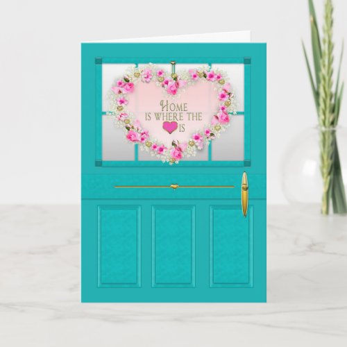 New Home _ Congratulations _ Door with pink wreath Card