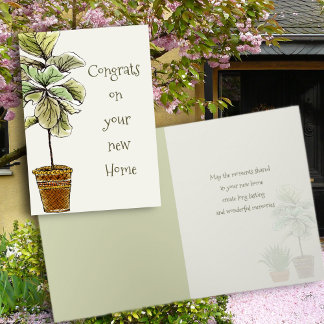 New Home Congratulations Fiddleleaf Fig Message Letterpress Thank You Card