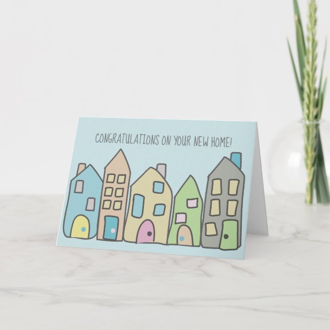 New Home Congratulations Paste Doodle Townhouses Card (Front)