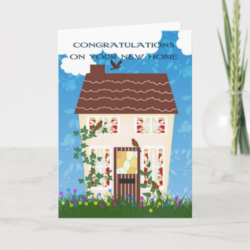 New Home Congratulations With A House And Flowers Card