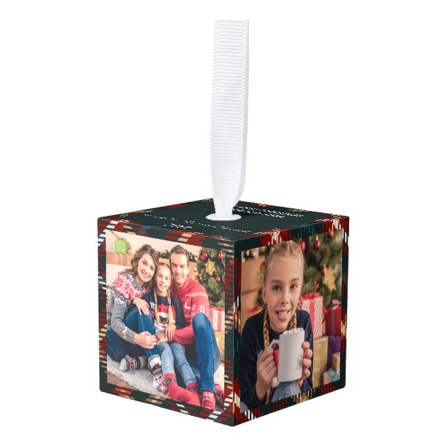 New Home Country Tartan Plaid 4 Photo Cube Ornament (Front Angled)