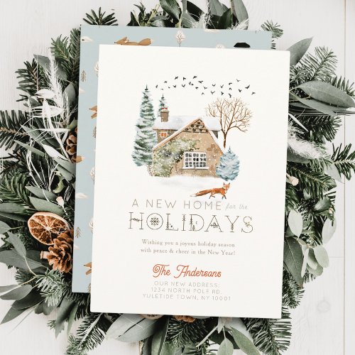 New Home Cozy House Fox Christmas Holiday Card