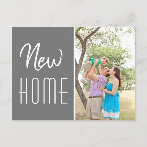 New Home Custom Family Photo Grey Moving Announcement Postcard