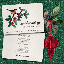 New Home Cute Bird Holly Berries Christmas Moving Announcement