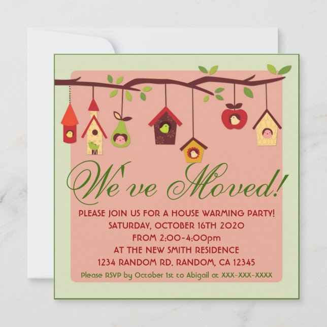 New home cute birdhouse party invitations (Front)