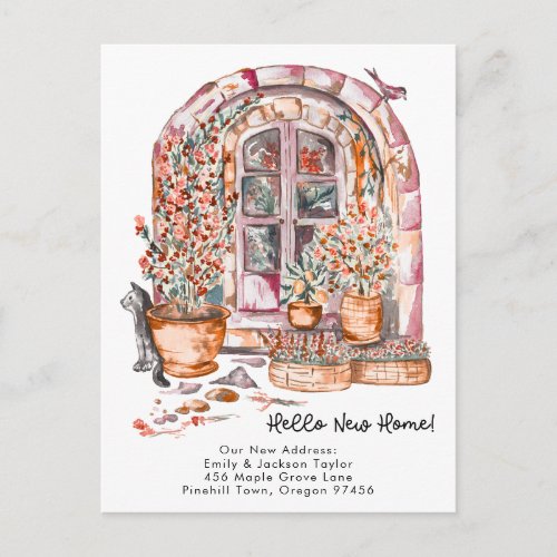 New Home - Cute New Address Watercolor Door Announcement Postcard