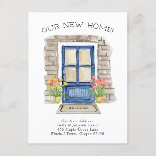 New Home - Cute New Address Watercolor Door Announcement Postcard