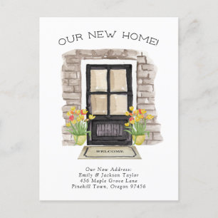 New Home - Cute New Address Watercolor Door Announcement Postcard