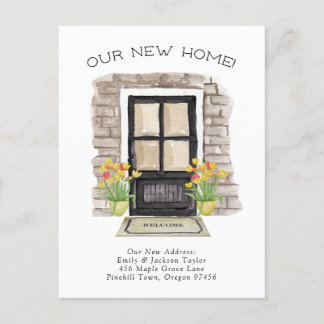 New Home - Cute New Address Watercolor Door Announcement Postcard
