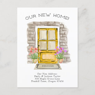 New Home - Cute New Address Watercolor Door Announcement Postcard