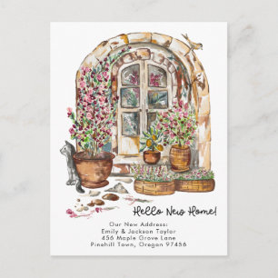 New Home - Cute New Address Watercolor Door  Announcement Postcard