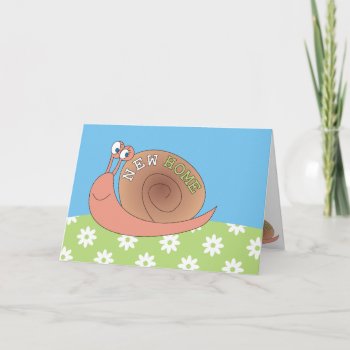 New Home Cute Snail In Meadow Greeting Cards by goodmoments at Zazzle