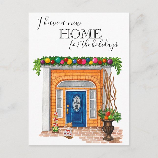 New Home Door Christmas Moving Announcement  Postcard (Front)