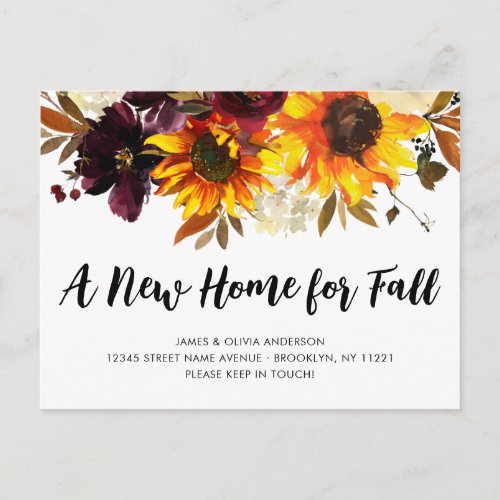 New Home Fall Season Address Boho Sunflower Moving Announcement Postcard