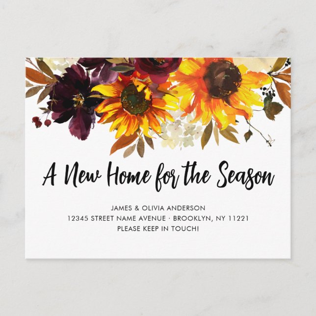 New Home Fall Season We've Moved Sunflower Moving Announcement Postcard (Front)