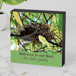 New Home Family Name / Bird Nest Photo  Wooden Box Sign