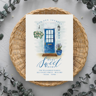 New Home Farmhouse Cobalt Blue Watercolor Door Announcement