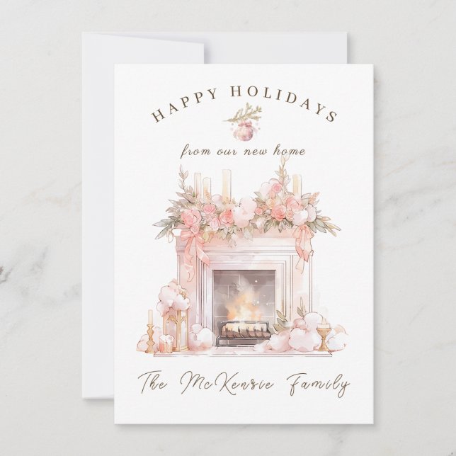 New Home Festive Fireplace Christmas Holiday Card (Front)