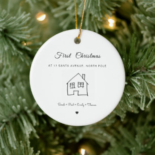 new home first Christmas house drawing cute Ceramic Ornament