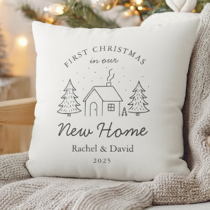 New Home First Christmas Minimal Winter House Throw Pillow