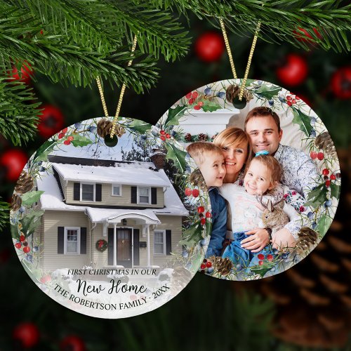 New Home First Christmas Wreath 2 Photo  Ceramic Ornament