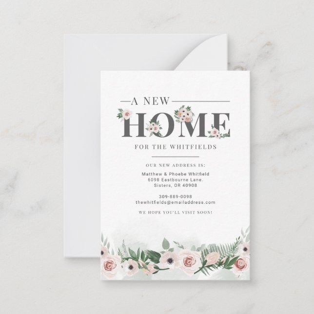 New Home Floral Change of Address Moving Note Card (Front)