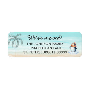 New Home Florida Beach Cute Penguin Return Address Label