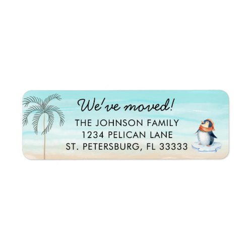 New Home Florida Beach Cute Penguin Return Address Label