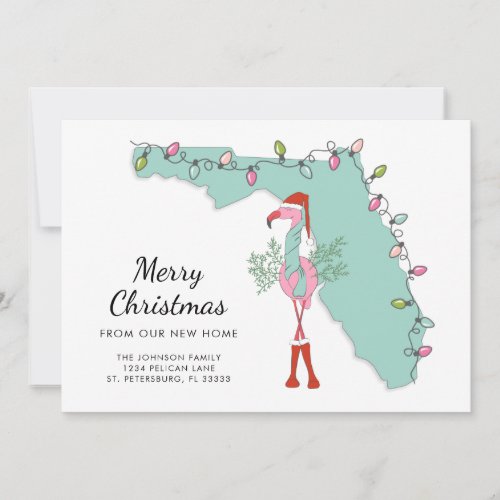 New Home Florida Map Christmas Flamingo Moving Announcement