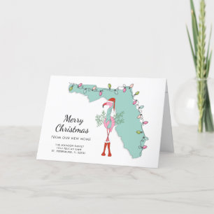New Home Florida Map Christmas Flamingo Moving Holiday Card