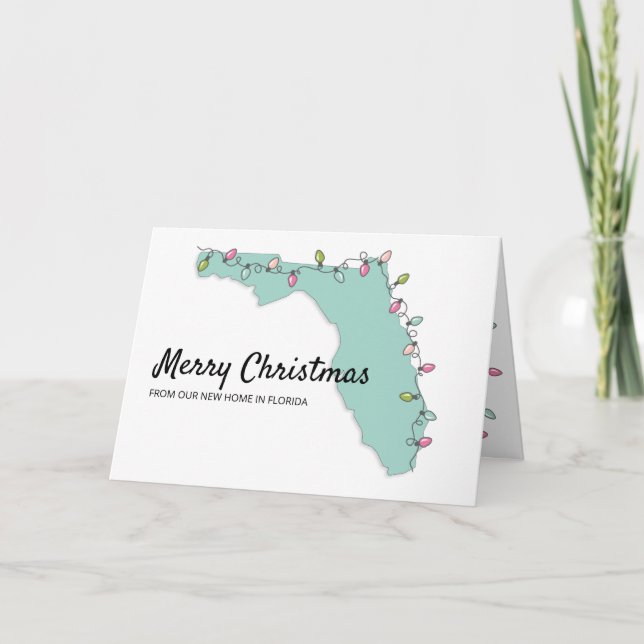 New Home Florida Map Christmas Lights Moving Holiday Card (Front)