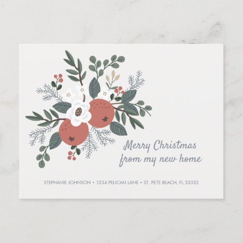 New Home Folk Art Floral Christmas Holiday Moving Announcement Postcard